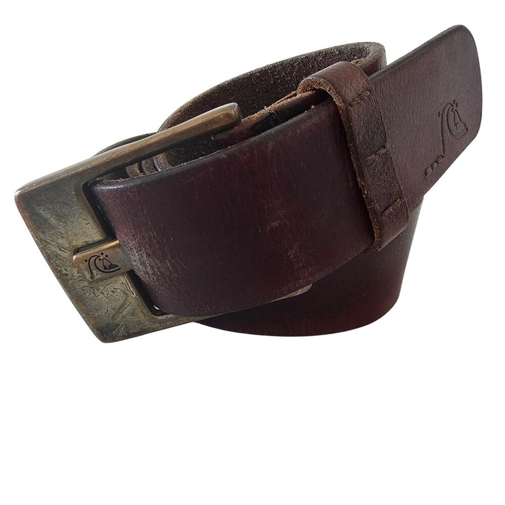 Billabong Men's Dark Brown Leather Belt with Brass Buckle
